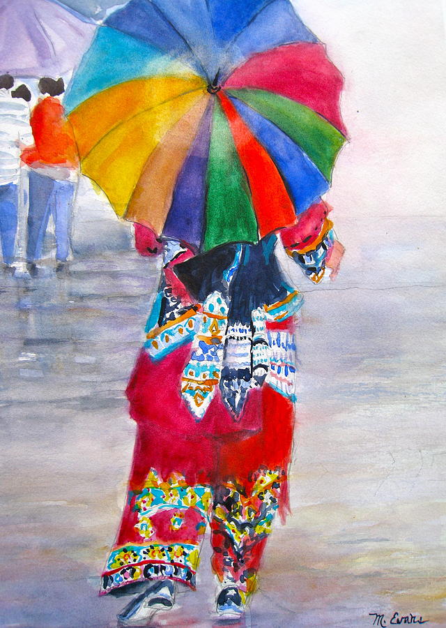 Walking in the Rain Painting by Myra Evans