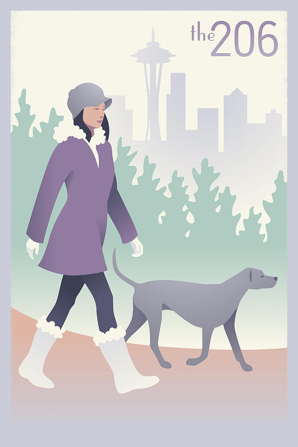 Seattle Digital Art - Walking the Dog in Seattle by Mitch Frey