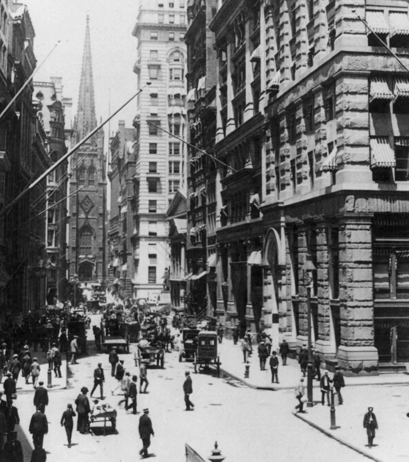 Wall Street looking toward Old Trinity Church - New York City - c 1910 Photograph by International  Images