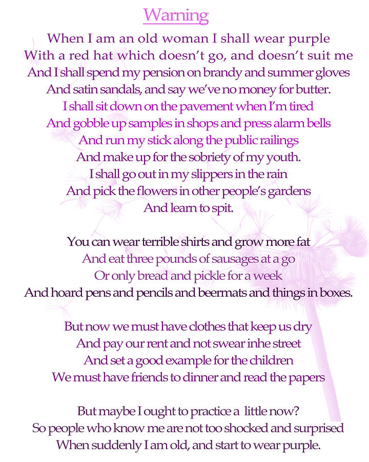 Warning Poem by Jenny Joseph Digital Art by Georgia Clare