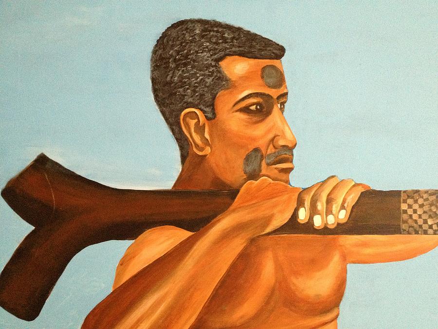 Charcoal Painting - Warrior Fijian by Biren 