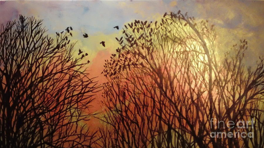 Washington evening crows Painting by Maria Elena Gonzalez