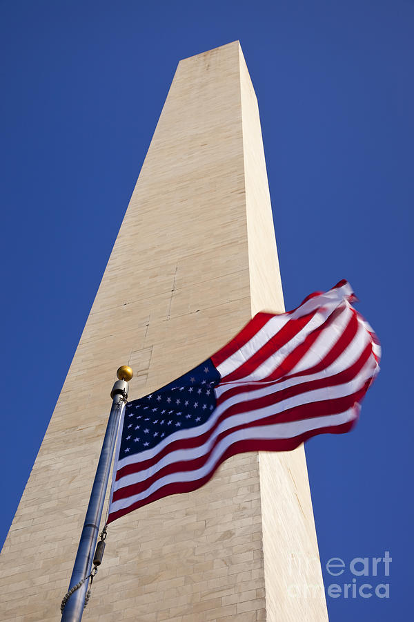 Flag Photograph - Washington Monument Flag by Brian Jannsen