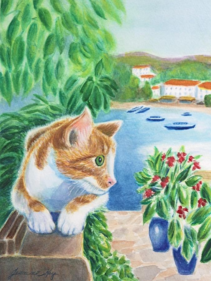 Watchful Greek Cat Painting by Jeanne Juhos