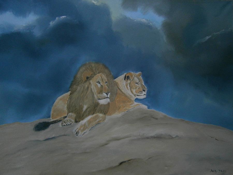 Lion Painting - Watchful Rest by Andy Davis