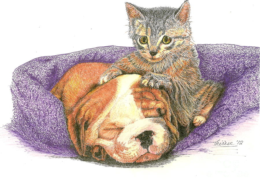 Puppy Drawing - Watching Over Her Friend by Bill Hubbard