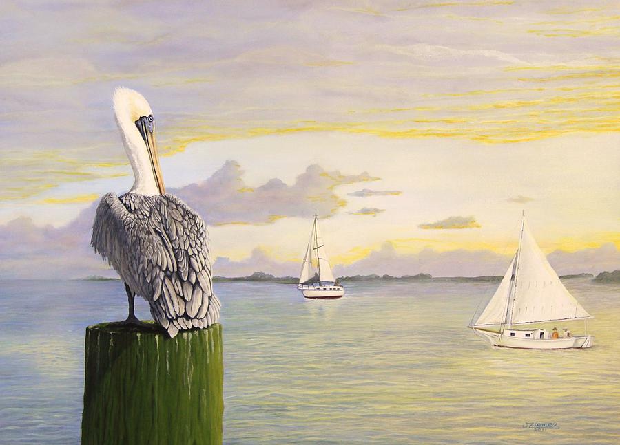 Watching The Boats Sail By Painting by Jim Ziemer