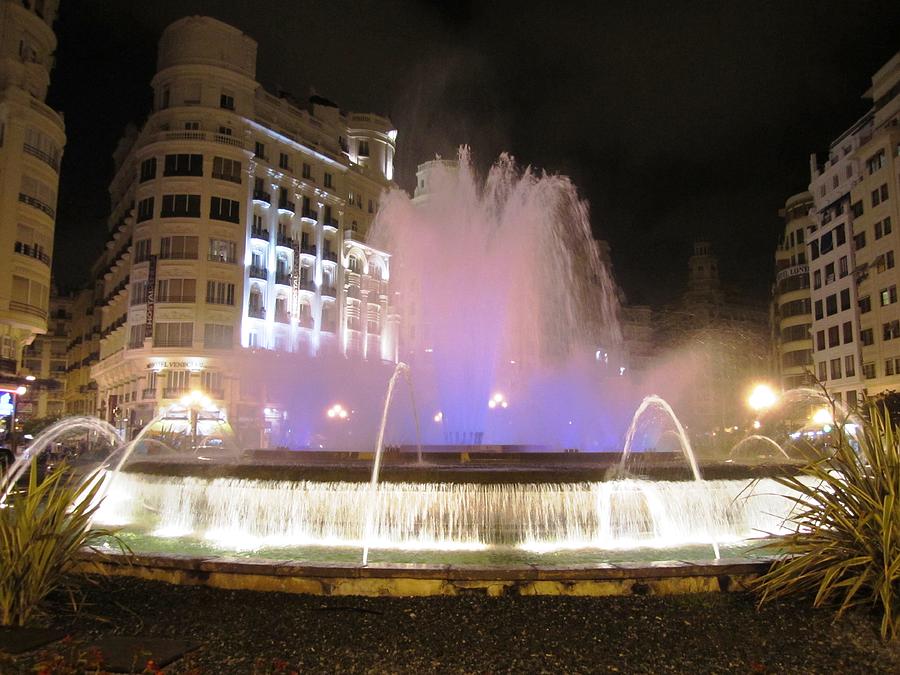 Water Fountain Glowing At Night Valencia Spain Photograph by John Shiron