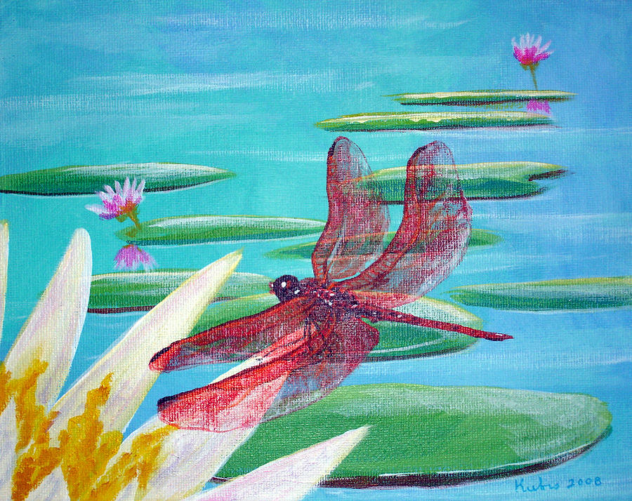 Water Lilies And Dragonfly by Susan Kubes