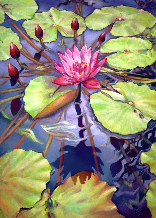 Water Lilies in the Center of Their Universe Painting by Nancy Tilles