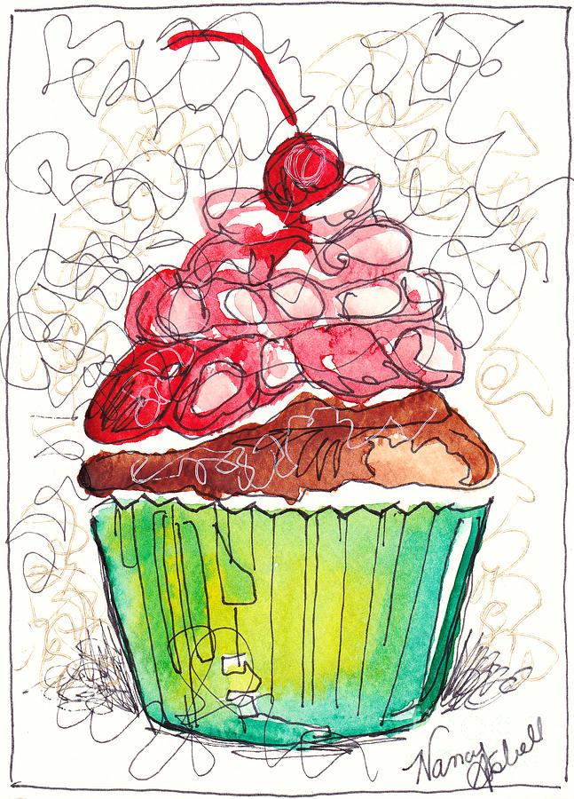 Cake Painting - Watercolor Cupcake 5 by Michele Hollister - for Nancy Asbell