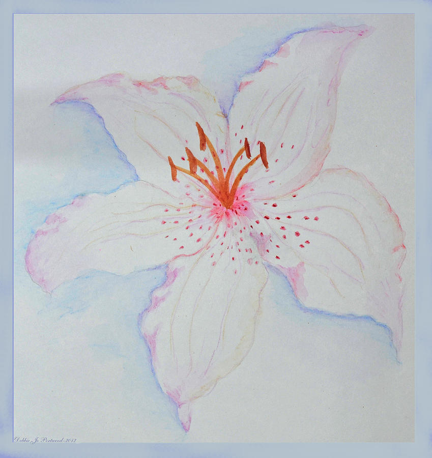 Watercolor Lily with border Painting by Debbie Portwood
