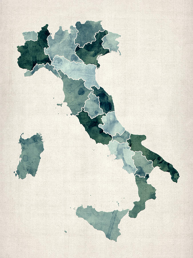 Italy Map Digital Art - Watercolor Map of Italy by Michael Tompsett