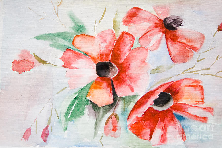 Watercolor Poppy flower  Painting by Regina Jershova