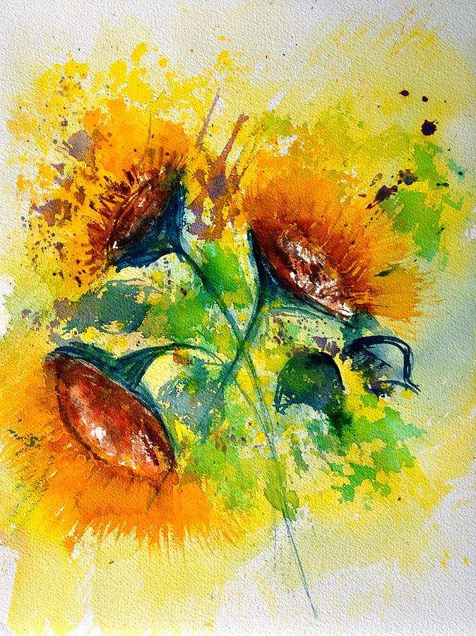 Flower Painting - Watercolor Sunflowers 2101 by Pol Ledent