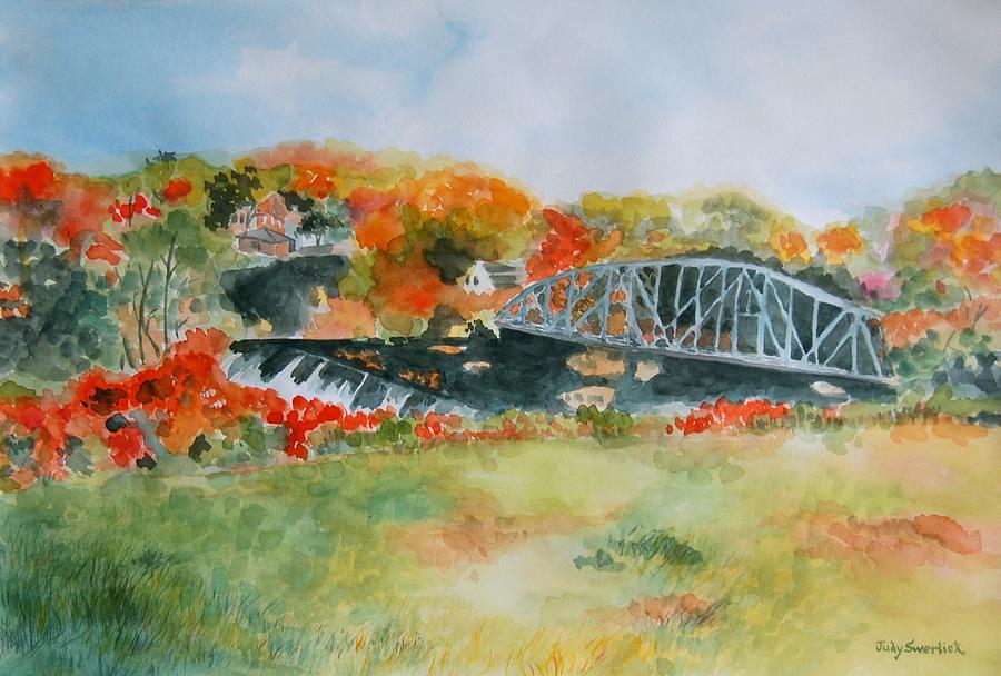 Bridge Painting - Waterfall at Old Paper Mill in Saugerties by Judy Swerlick