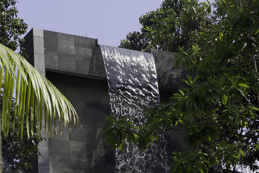 Tree Photograph - Waterfall at the swimming pool at the Siloso Beach Resort in Sen by Ashish Agarwal