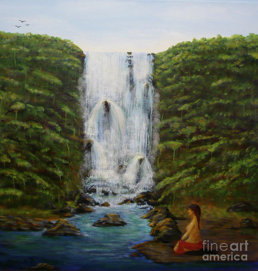 Waterfall in Coorg India Painting by Monika Shepherdson