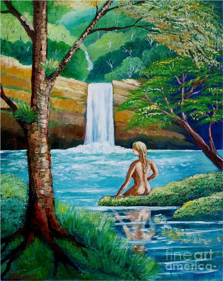 Waterfall nymph Painting by Jean Pierre Bergoeing