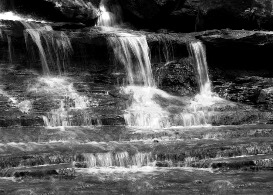 Waterfall Trio at McConnells Mill State Park in Black and White Photograph by Angela Rath