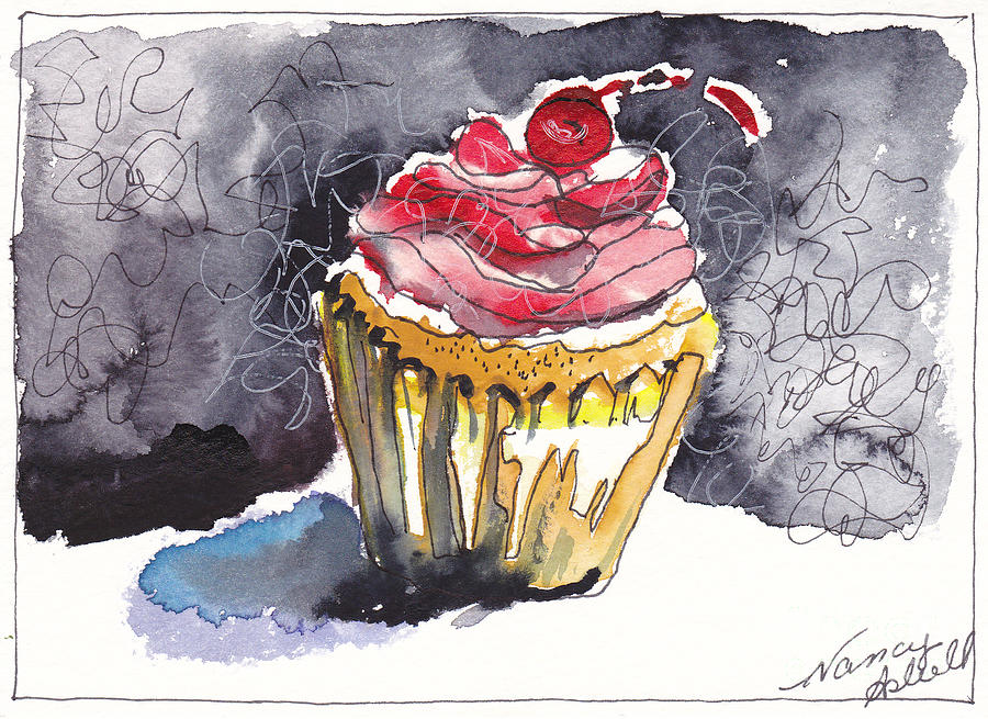 Cake Painting - Waterfcolor Cupcake 7 by Michele Hollister - for Nancy Asbell