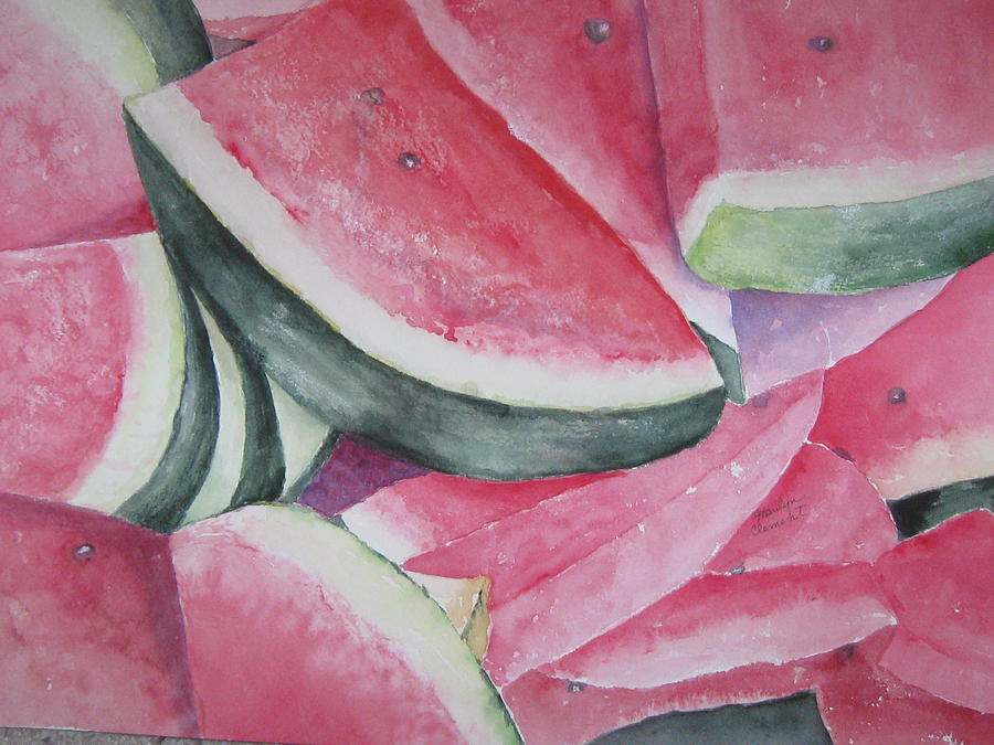 Fruit Painting - Watermelon Feast by Marilyn  Clement