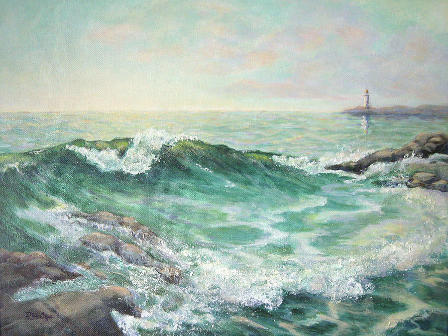 Wave and Lighthouse Painting by Pat St Onge