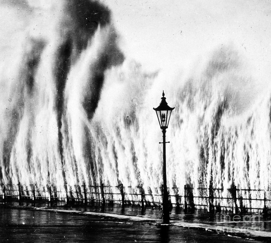 Waves Smashing Seawall, 1938 Photograph by Science Source