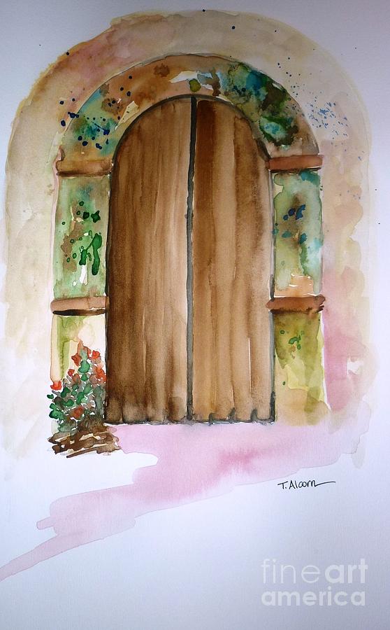 Weathered Door of Greece Painting by Therese Alcorn