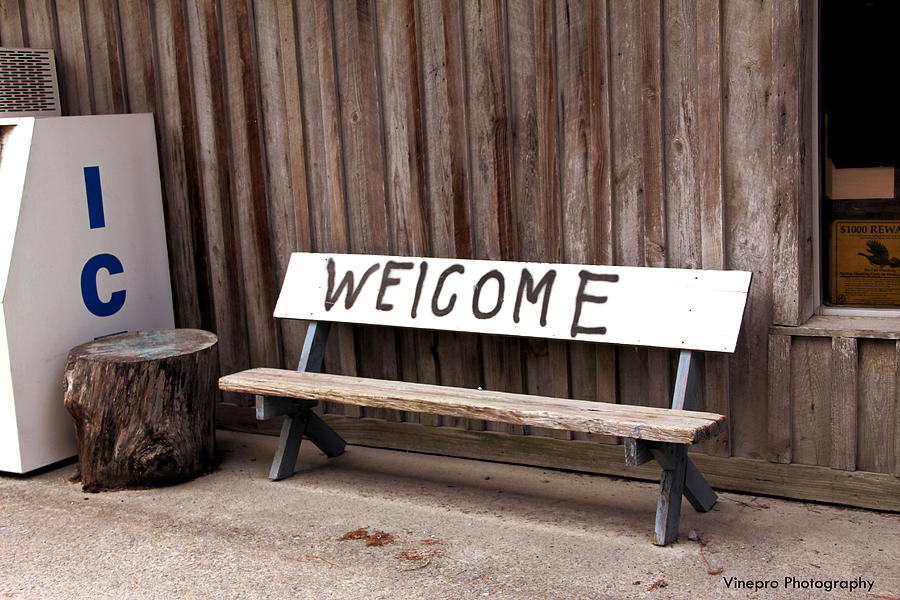 Country Store Photograph - Welcome Bench by Stacie Hubers Vinepro Photography