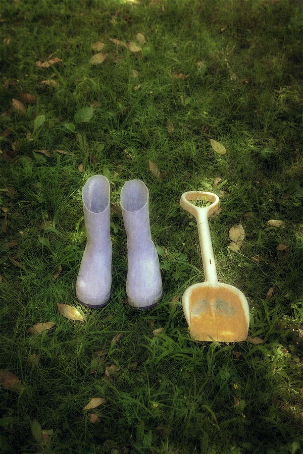 Boot Photograph - Wellingtons And Shovel by Joana Kruse