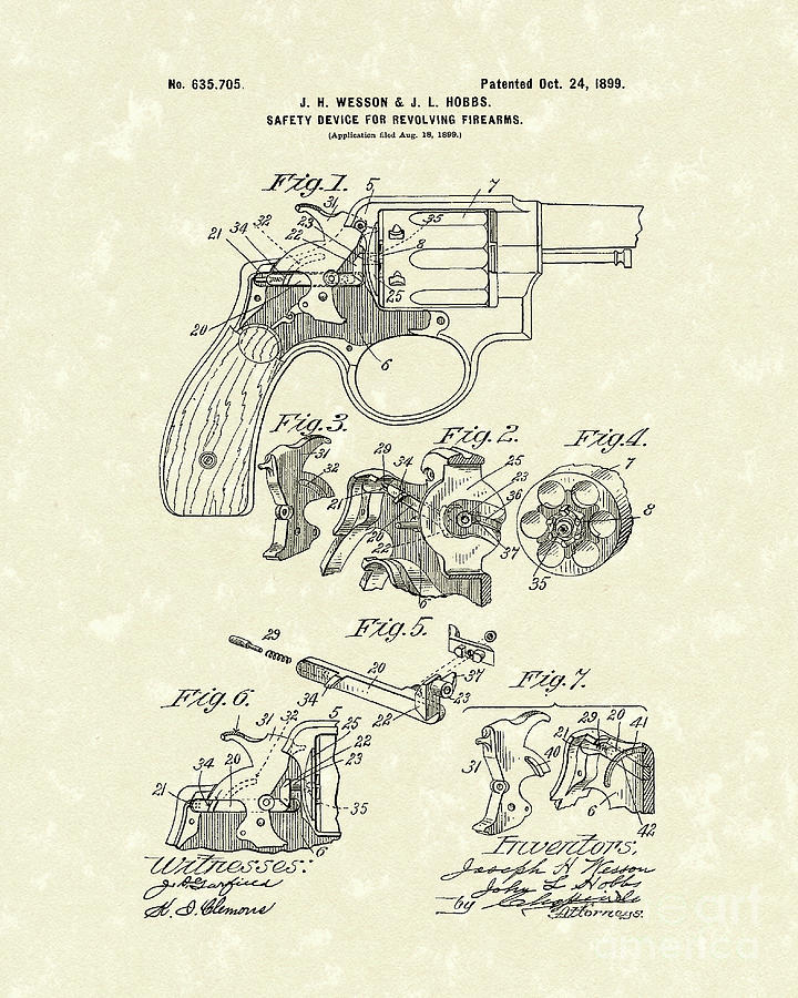 Wesson Drawing - Wesson and Hobbs Revolver 1899 Patent Art by Prior Art Design