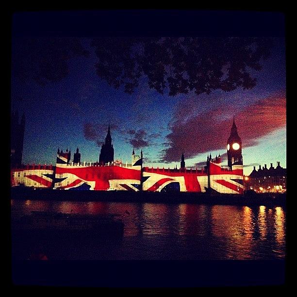 Summer Photograph - Westminster Union Jack Light Show by Maeve O Connell