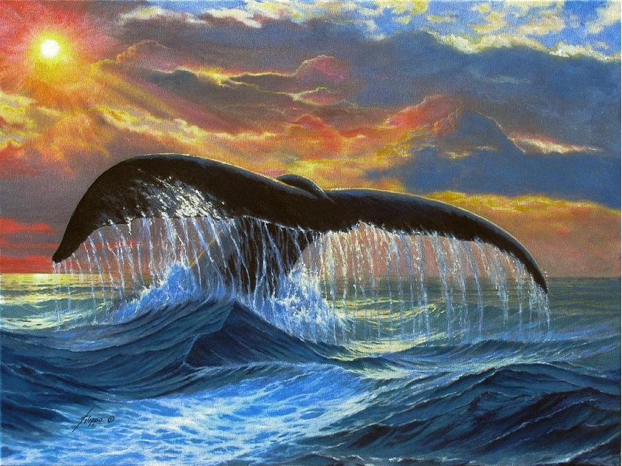 Maritime Painters Painting - Whales Tail Sunset by Phil Cusumano