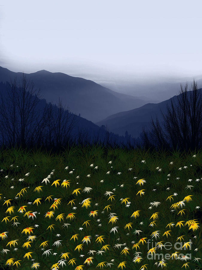 Mountain Digital Art - Where lilies grow digitally by Trilby Cole