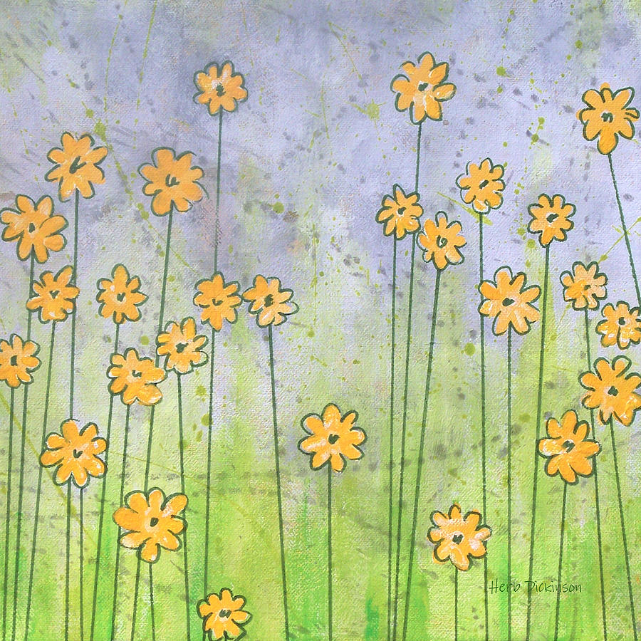 Whimsy Yellow Flowers Painting by Herb Dickinson