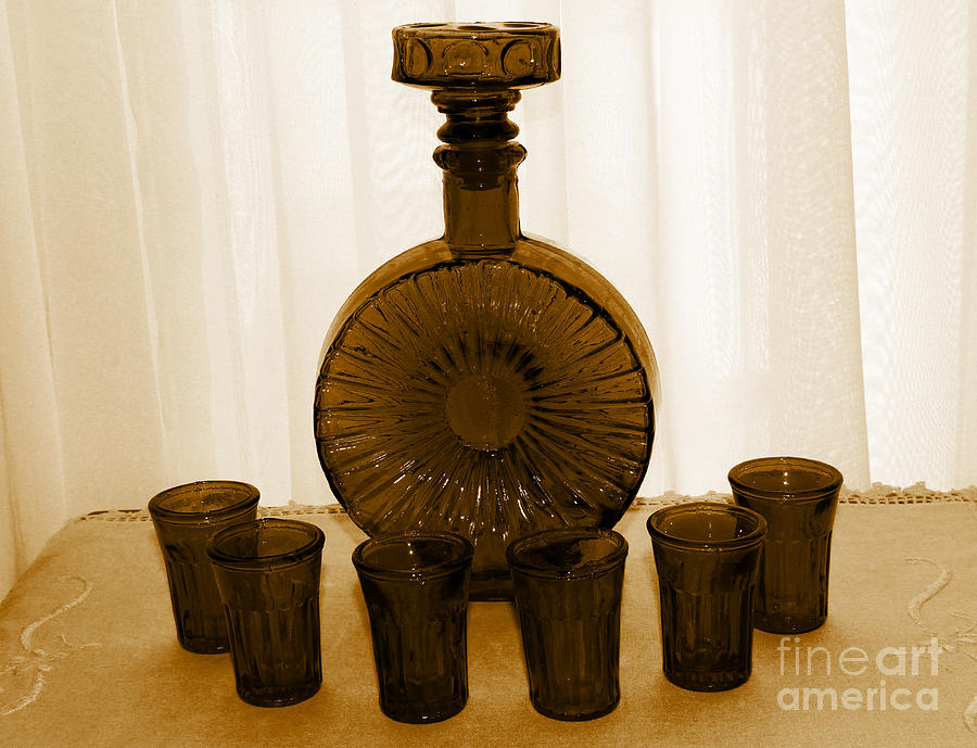 Whiskey Decanter Photograph - Whiskey Decanter in Sepia by Barbara A Griffin