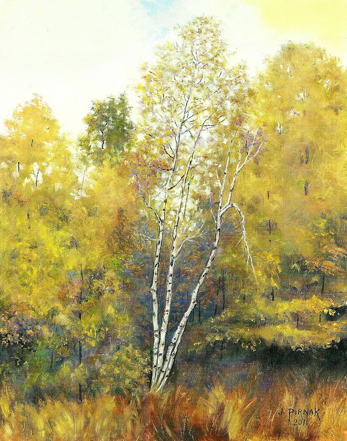 White Birch Painting by John Pirnak