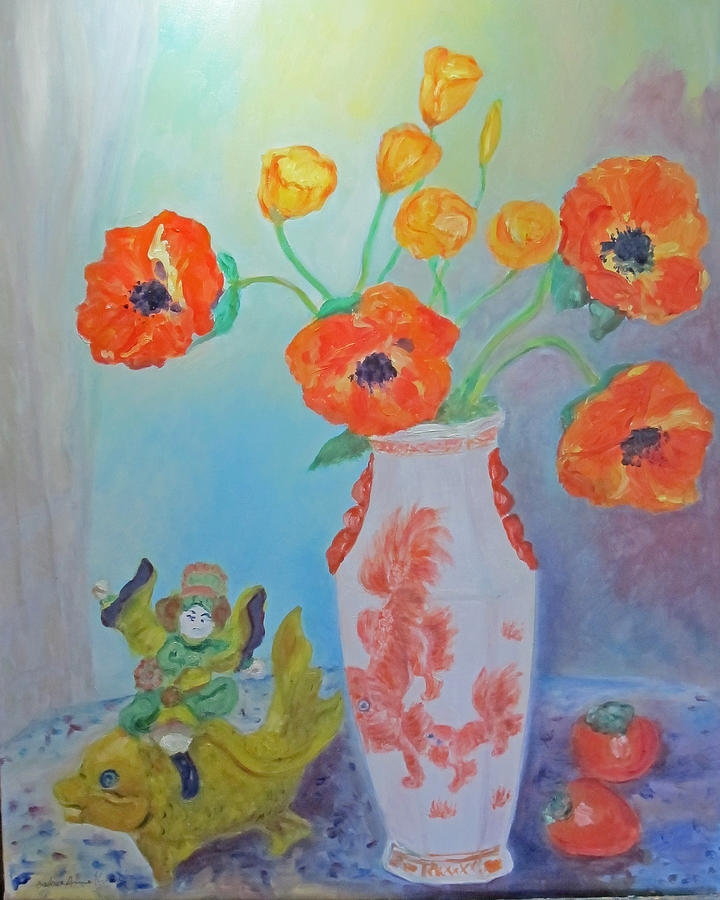 White China Vase with Poppies Painting by Barbara Anna Knauf