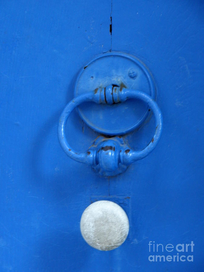 White Door Knob on Blue Door Photograph by Lainie Wrightson