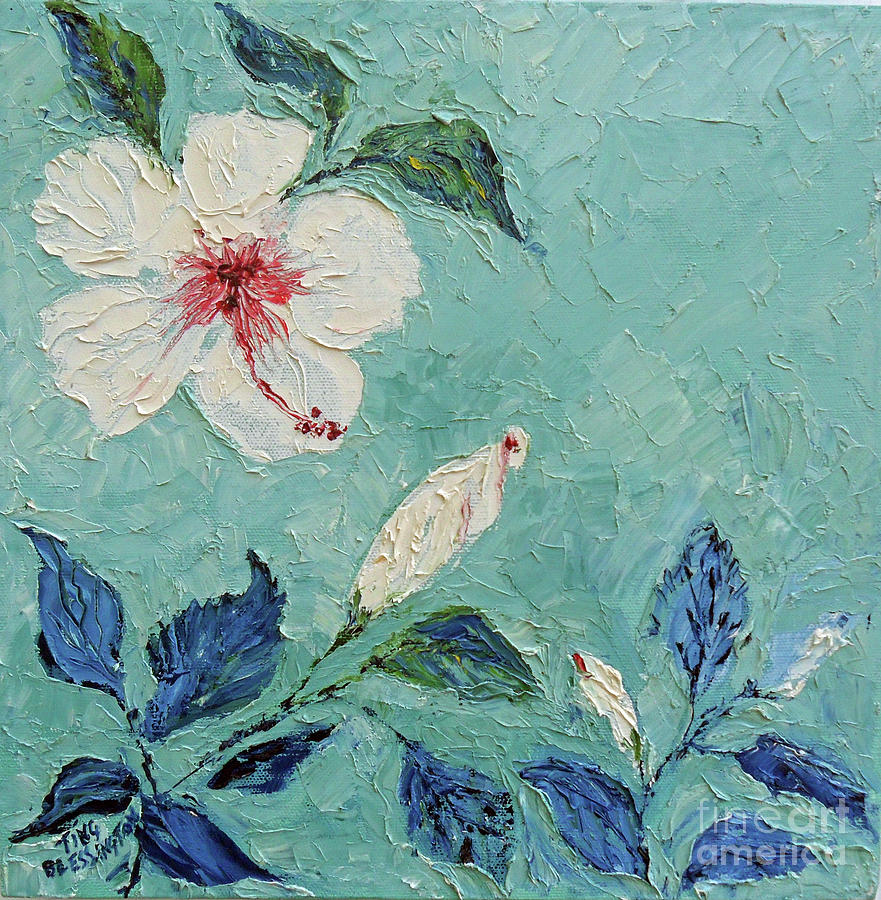 White Hibiscus Flower Painting by Doris Blessington
