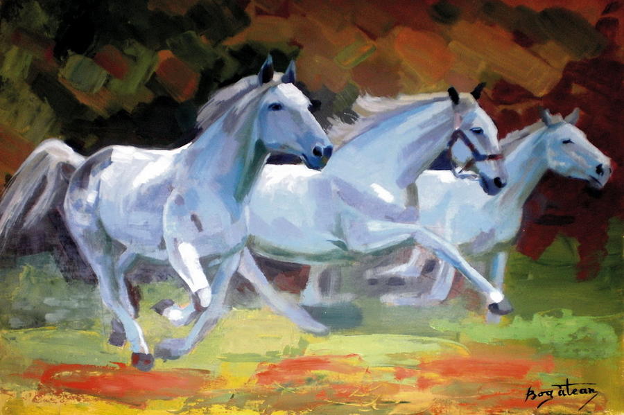 Horse Painting - White Horses by Calin Bogatean