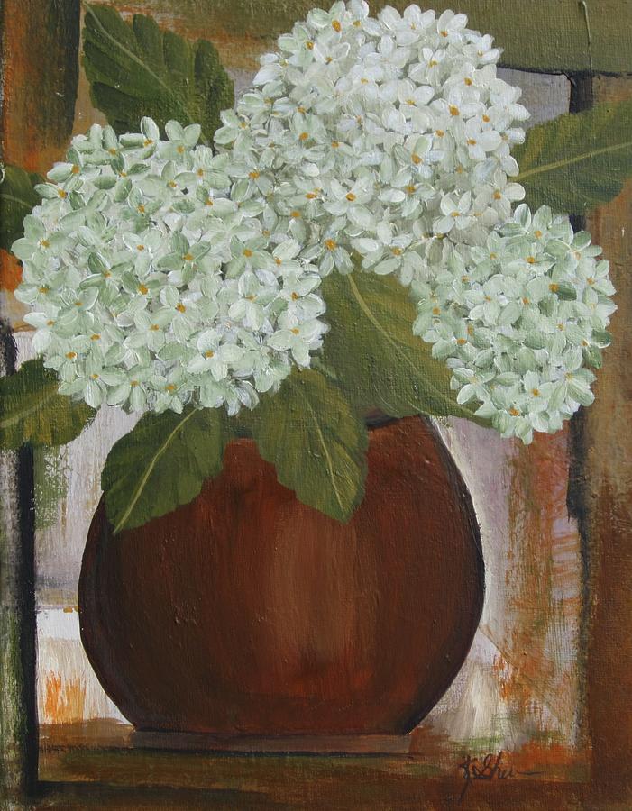 White Hydrangeas Painting by Kathy Sheeran