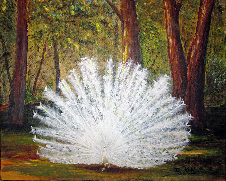White Peacock Painting by Dottie Kinn