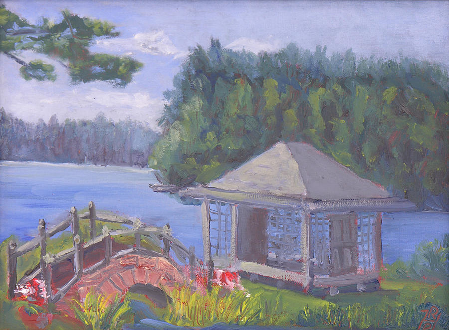 Landscape Painting - White Pine Camp Tea House by Robert P Hedden