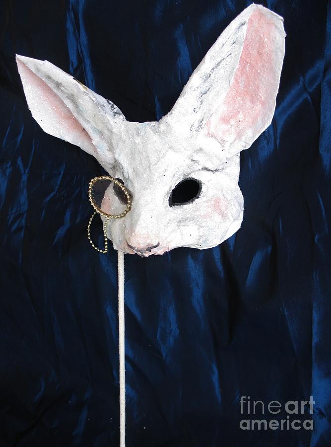 Fantasy Sculpture - White Rabbit Fairytale Mask by Julia Cellini Cellini