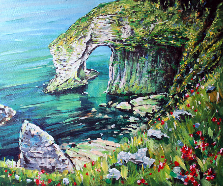 White Rocks Portrush  Antrim Painting by Conor McGuire
