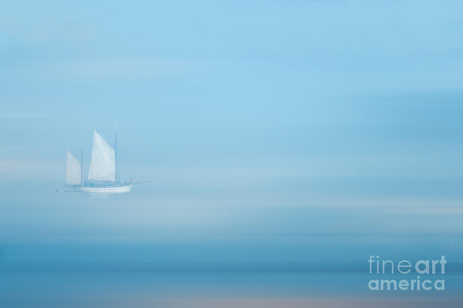 Boat Photograph - White Sails in a Blue Mist by Ann Garrett