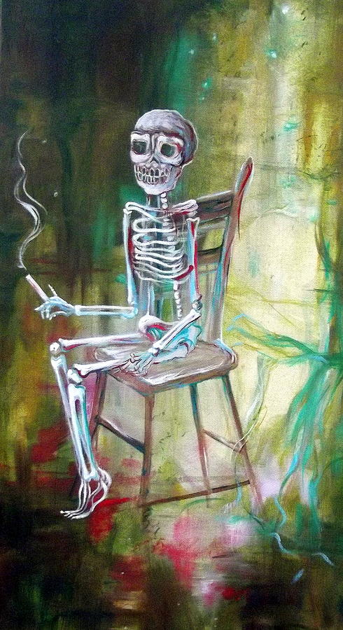 White Skeleton Chair Painting by Heather Calderon