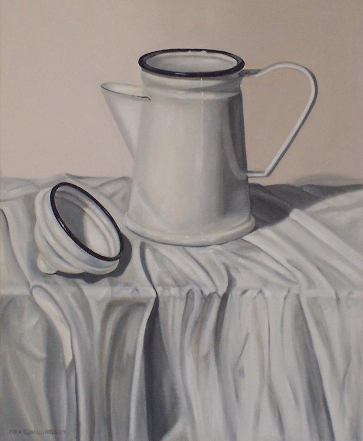 Still Life Painting - White Still Life with enamel pot by Pera  Schillings
